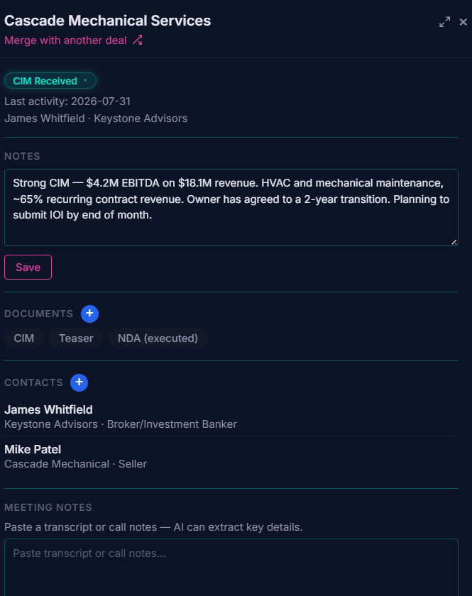 Deal detail with documents
